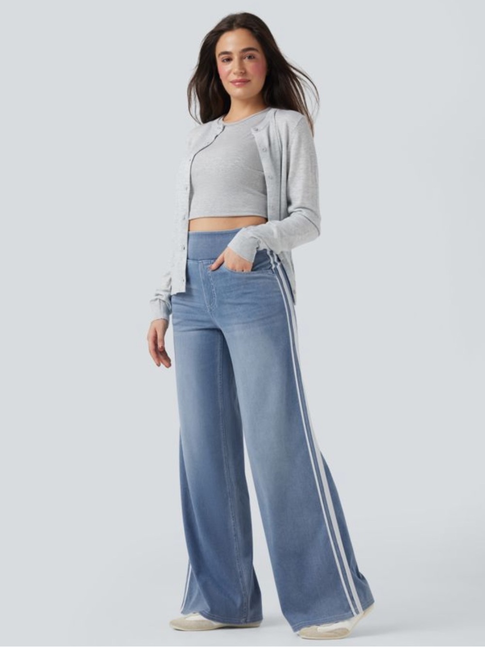 Halara Flex™ High Waisted Stripe Wide Leg Flowy Washed Casual Jeans